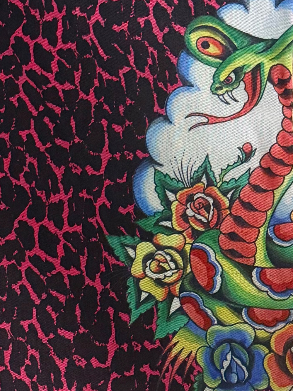 Ed Hardy mini COBRA ROSES MESH SLIPDRESS Pink Leopard Print Tattoo Graphic - Picture 5 of 8
